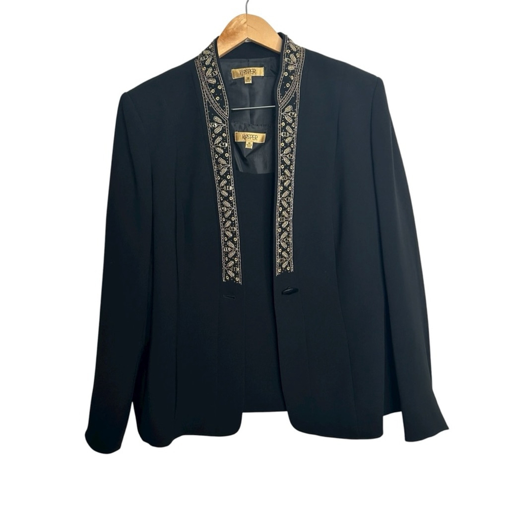 Kasper 3 Piece Long Black Skirt Gold Embroidered Dress Suit Ensemble Vintage 18 - Picture 4 of 15